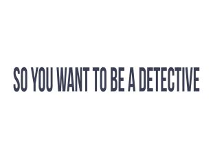 So You Want to be a Detective
